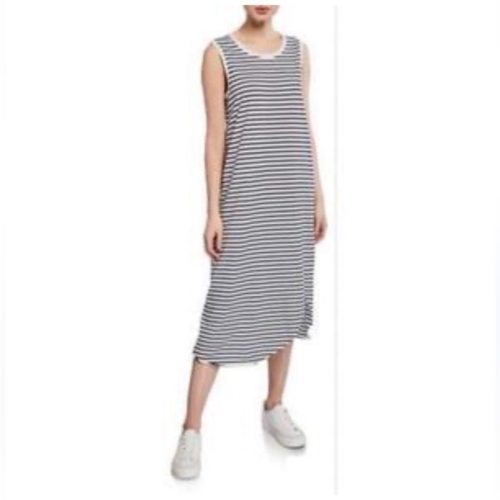 Frank and Eileen Tee Lab Striped Asymmetrical Hem Tank Dress White Black Stripe